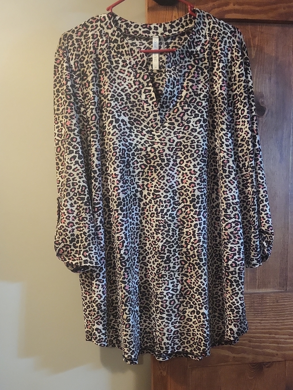 Dear Scarlett Beige Leopard Print Long Sleeve Tunic with Pink Spots